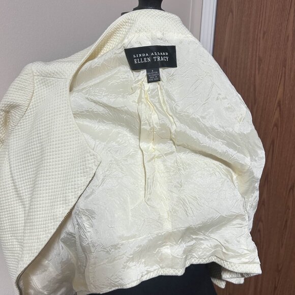Women's Linda Allard Ellen Tracy Off White Open Front Blazer Zip Jacket Size 8 - Picture 2 of 10